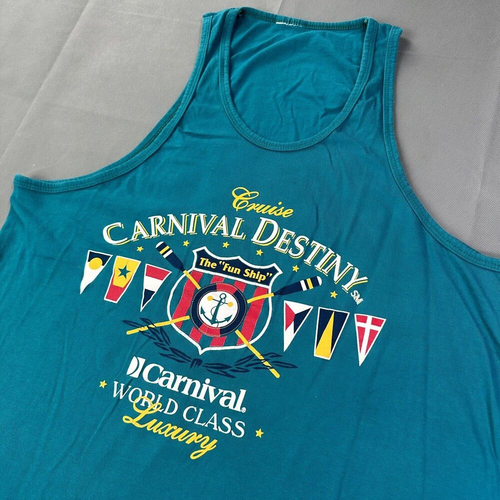 Vintage Carnival Cruise Line Destiny‎ The Fun Ship Green Tanktop Y2K Men's Large
